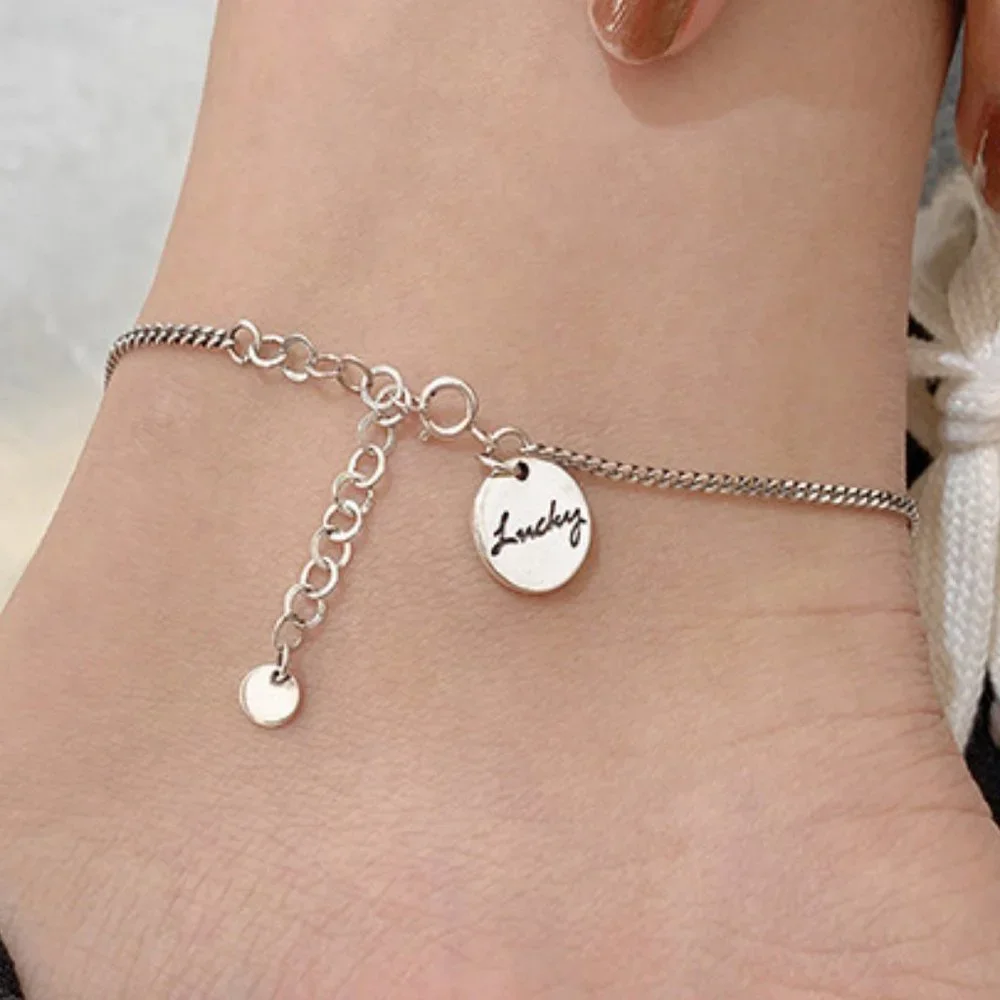 #NEW 925 Sterling Silver Lucky Coin Link Chain Anklet Ankle Bracelet